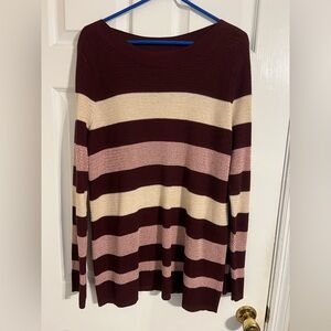 Striped Crewneck Sweater in Wine, Cream & Blush Pink